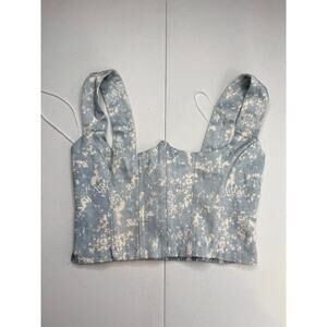 Superdown Women's Bustier Top Sweetheart Neckline Tie-Dye Blue/White Size Small